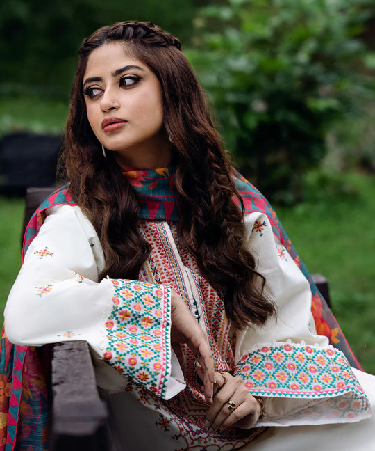 Shapphire 3 Piece Unstitched Heavy Embroidered Dhanak Suit with Printed Woolen Shawl