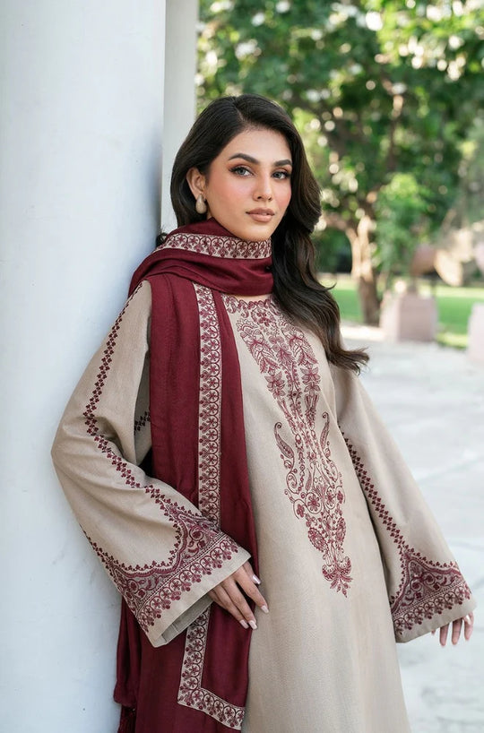 Baroque - 3PC Unstitched Dhannak Embroidered Suit