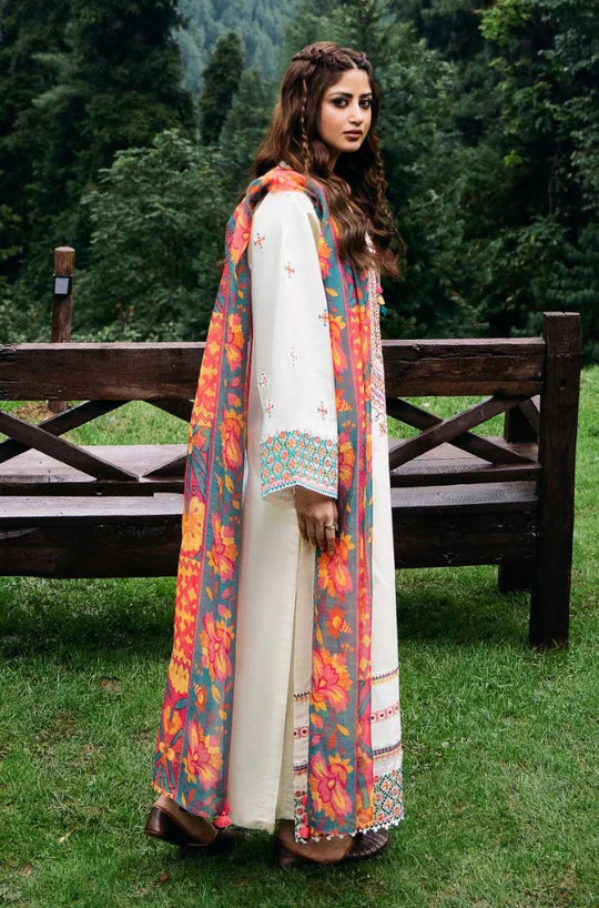 Shapphire 3 Piece Unstitched Heavy Embroidered Dhanak Suit with Printed Woolen Shawl