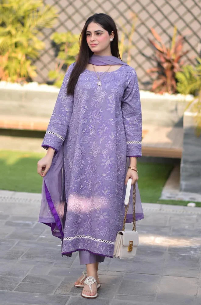 Breezze- Winter 3PC Unstitched  Dhannak Embroidered Suit