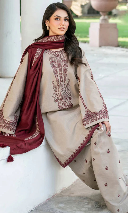 Baroque - 3PC Unstitched Dhannak Embroidered Suit