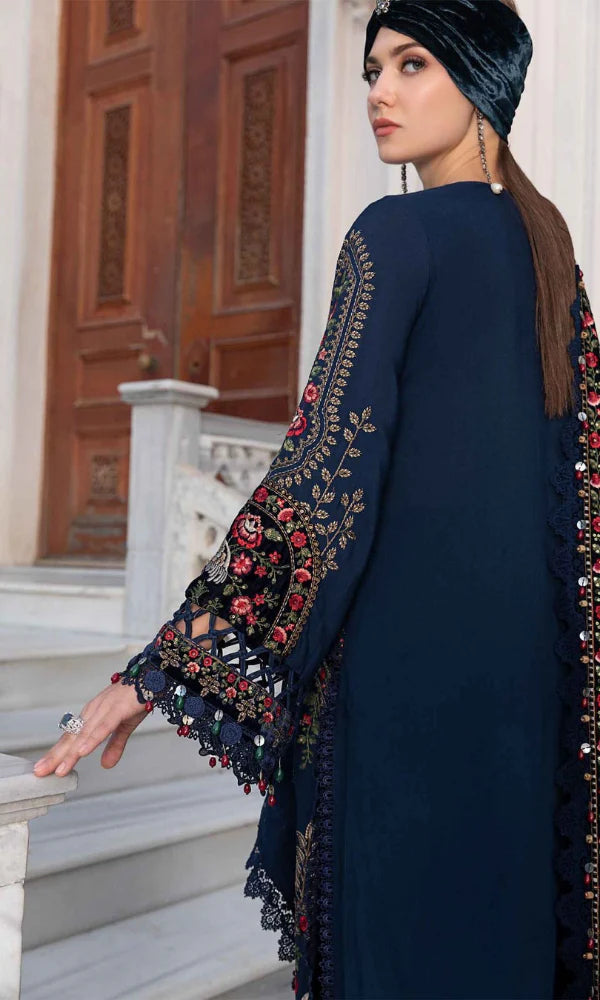Maria.B 3 Piece - Unstitched Dhanak Stuff Full Embroidered Suit With Full Embroidered Shawl With Extra Patches