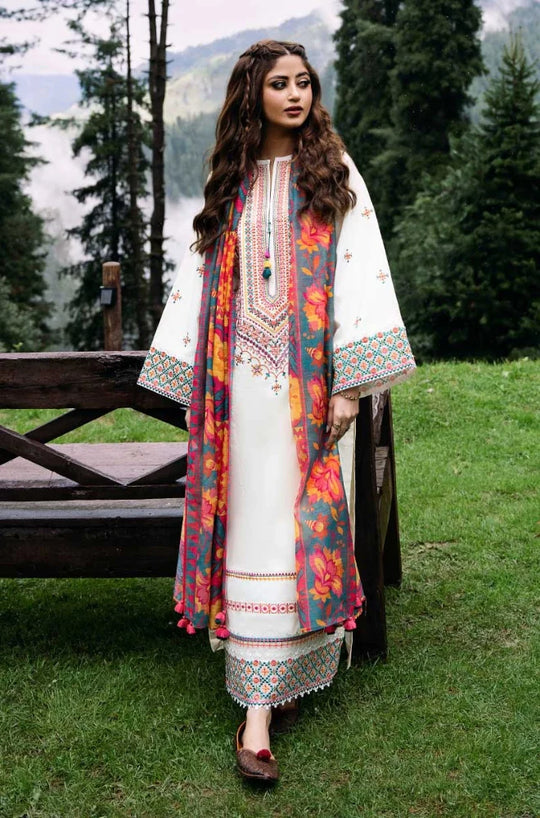 Shapphire 3 Piece Unstitched Heavy Embroidered Dhanak Suit with Printed Woolen Shawl