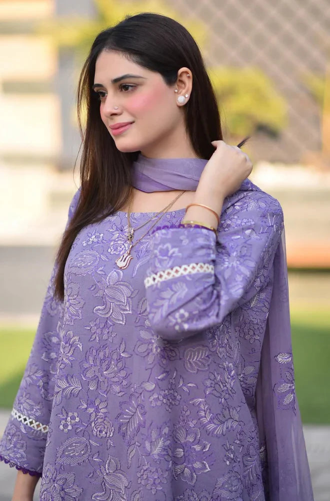 Breezze- Winter 3PC Unstitched  Dhannak Embroidered Suit