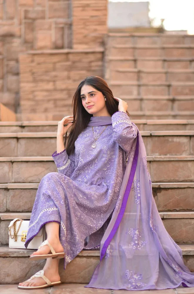 Breezze- Winter 3PC Unstitched  Dhannak Embroidered Suit
