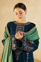 Zara Shahjahan 3 Piece Unstitched Heavy Embroidered Dhanak Suit With Four Sided Embroidered Dhanak Shawl