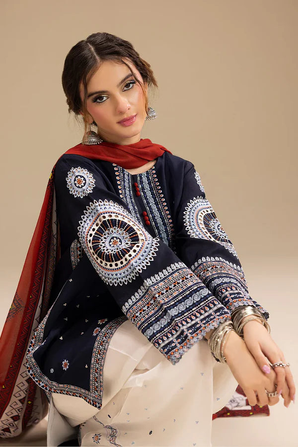 Jazmin 3PC DHANAK EMBROIDERED SHIRT WITH CORTRAI WOOL PRINTED SHAWL AND EMB TROUSER
