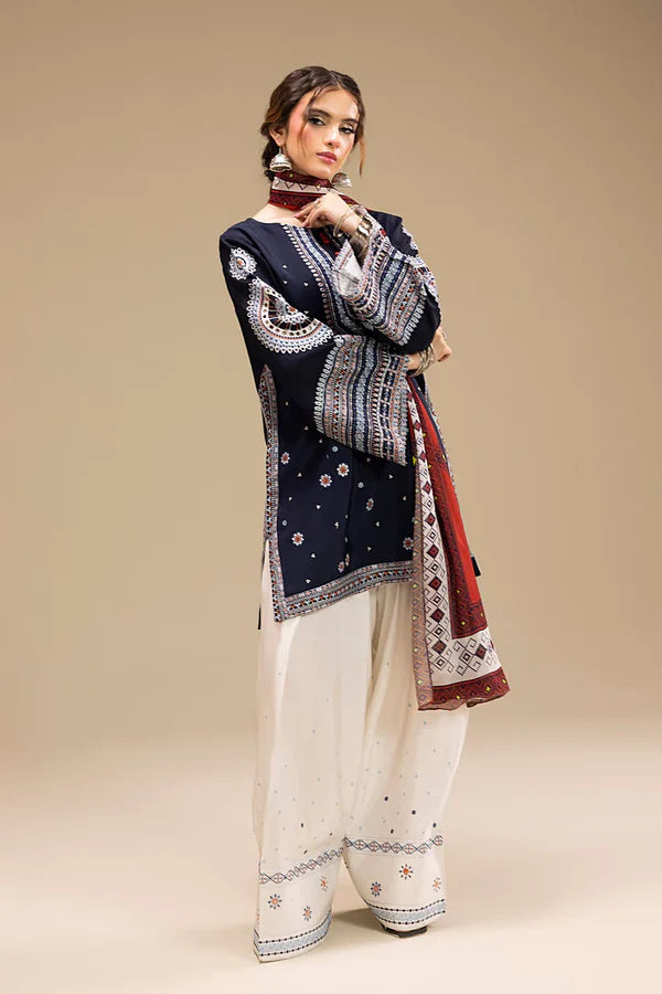 Jazmin 3PC DHANAK EMBROIDERED SHIRT WITH CORTRAI WOOL PRINTED SHAWL AND EMB TROUSER