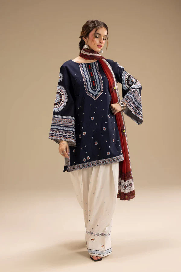 Jazmin 3PC DHANAK EMBROIDERED SHIRT WITH CORTRAI WOOL PRINTED SHAWL AND EMB TROUSER