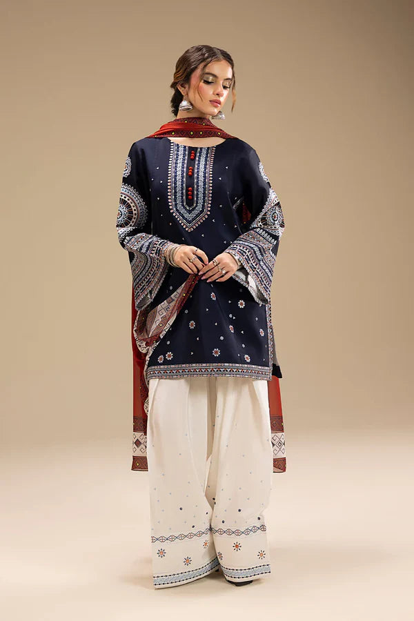 Jazmin 3PC DHANAK EMBROIDERED SHIRT WITH CORTRAI WOOL PRINTED SHAWL AND EMB TROUSER