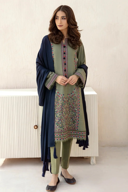 Jazmin - 3pc Winter Embroidered khaddar Shirt With Bumble Wool Shawll