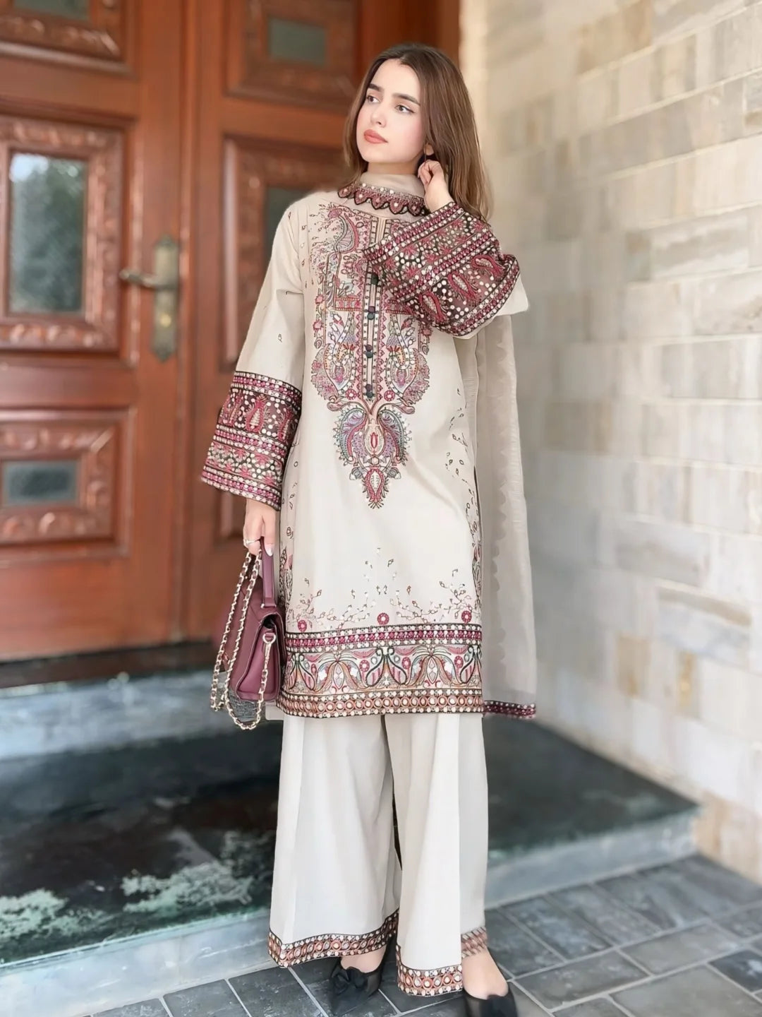 MARIA B 3PC-Unstiched Dhanak Embroidered Shirt