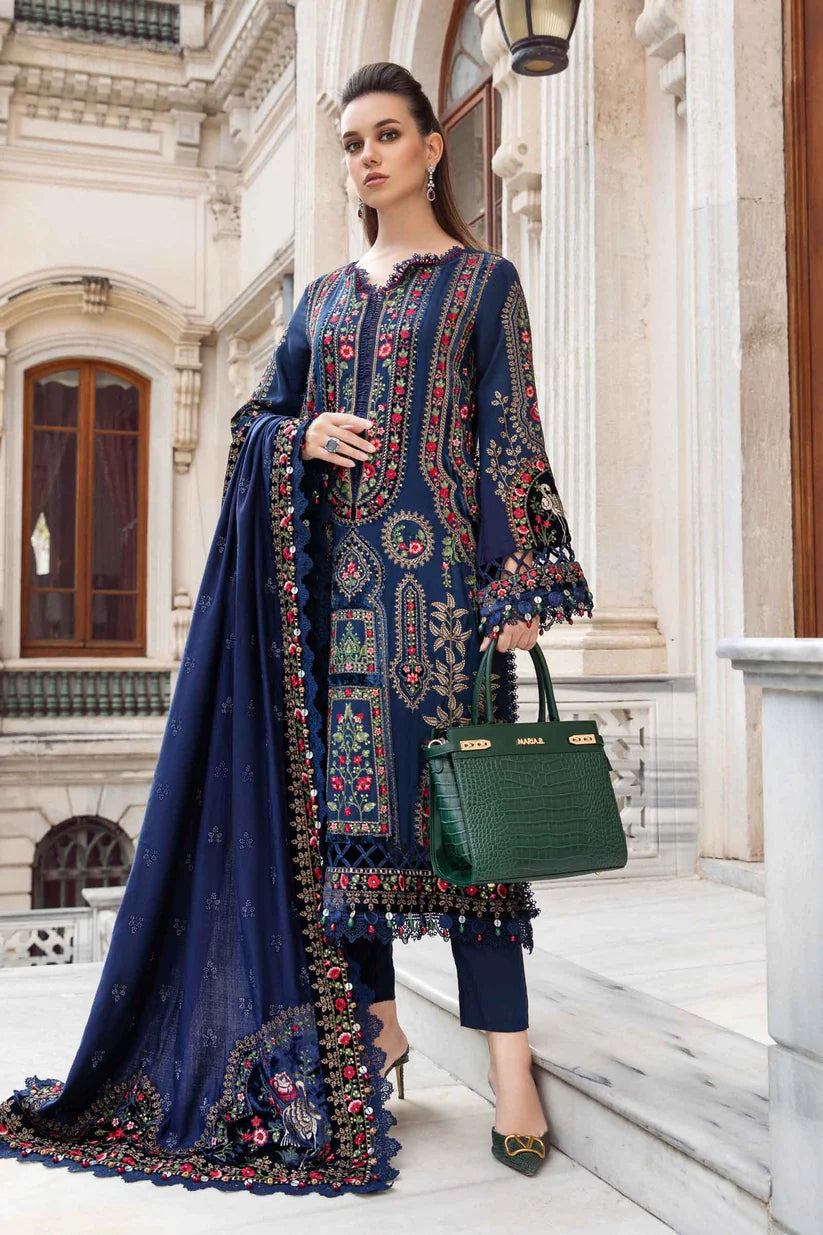 Maria.B 3 Piece - Unstitched Dhanak Stuff Full Embroidered Suit With Full Embroidered Shawl With Extra Patches