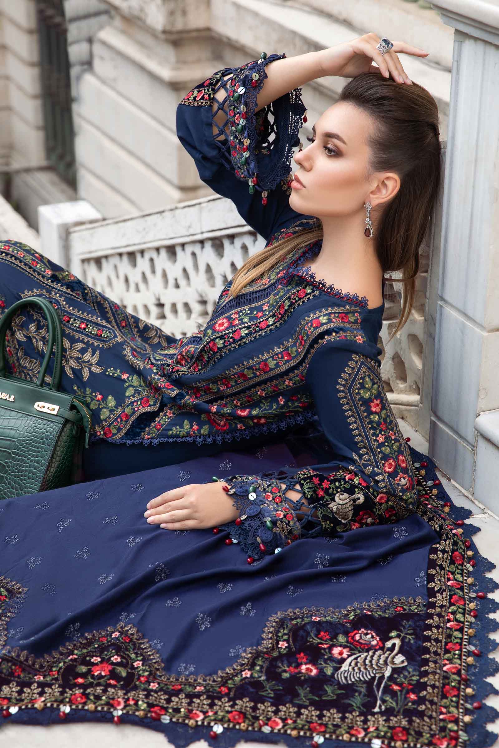 Maria.B 3 Piece - Unstitched Dhanak Stuff Full Embroidered Suit With Full Embroidered Shawl With Extra Patches