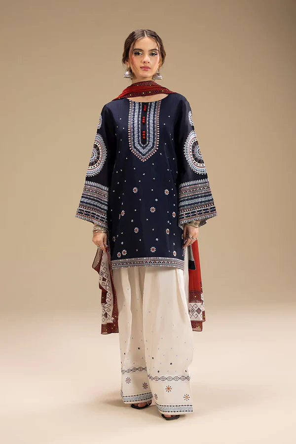Jazmin 3PC DHANAK EMBROIDERED SHIRT WITH CORTRAI WOOL PRINTED SHAWL AND EMB TROUSER