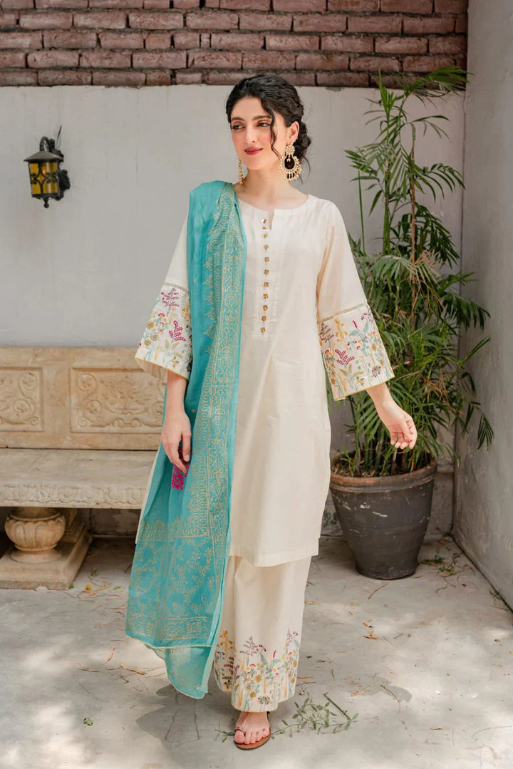 Kastoor- Dhanak Embroidered three piece With Dhanak Shawl