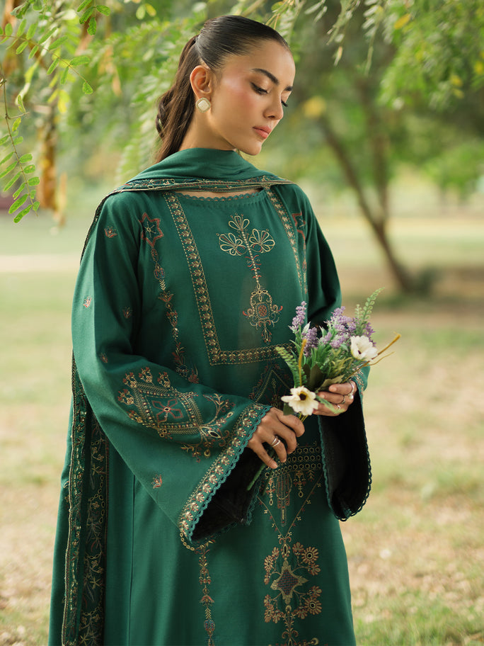 SAPPHIRE-3PC DHANAK EMBROIDERED SHIRT WITH DHANAK EMBROIDERED SHAWL AND TROUSER