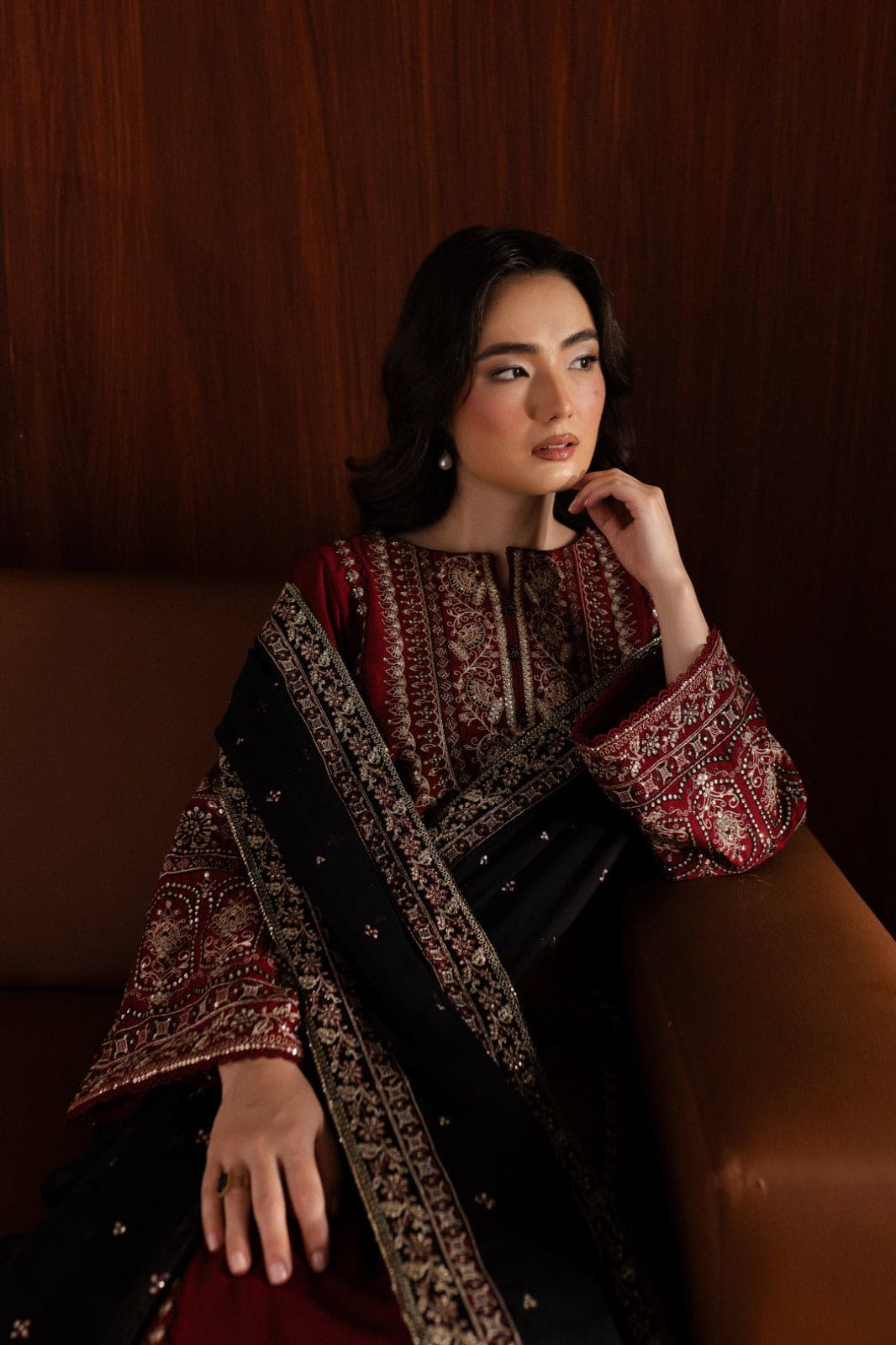 BATIK-3PC DHANAK EMBROIDERED SHIRT WITH CHIFFON EMBROIDERED DUPATTA AND EMB TROUSER