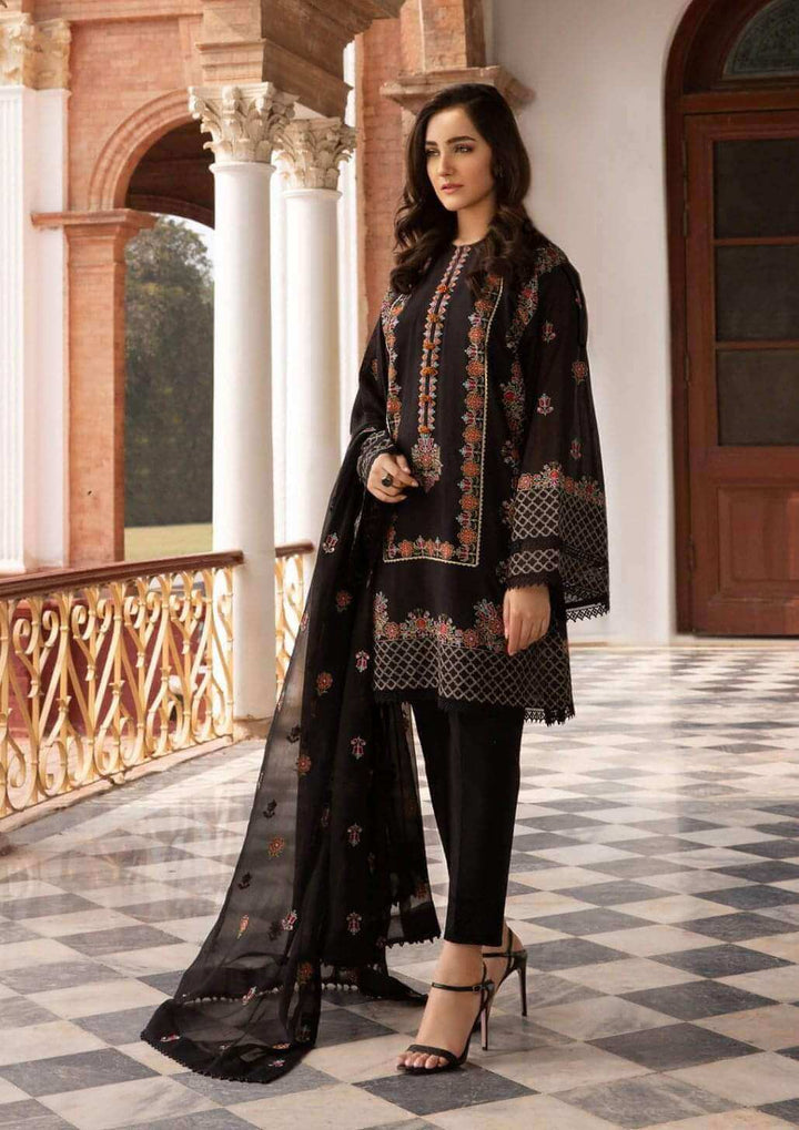 Bareeze -Embroided 3pc linen dress with embroidered Bamber chiffon dupatta