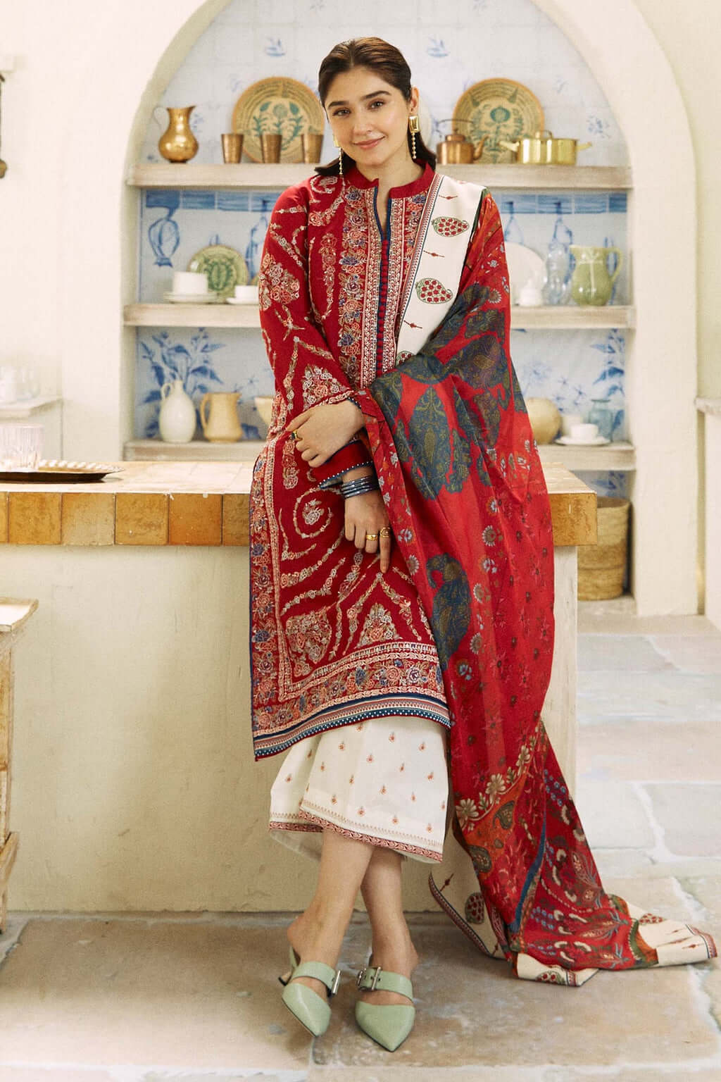 Zara Shahjahan 3 Piece Unstitched Heavy Embroidered Dhanak Suit with Printed Woolen Shawl